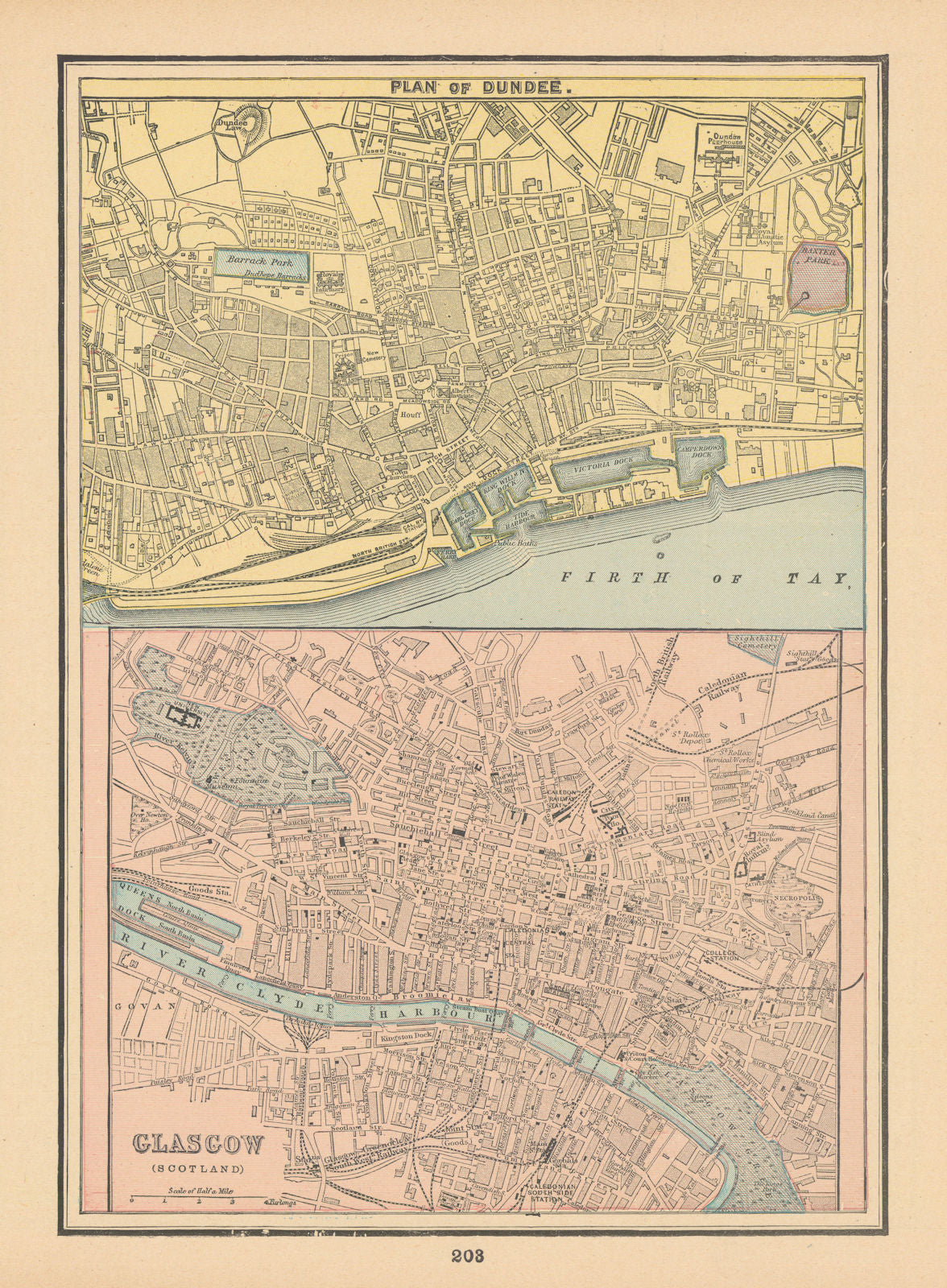 Glasgow & plan of Dundee town city plan. Scotland. CRAM 1894 old antique map